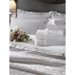 Набор постельное белье жаккардовый сатин с покрывалом и полотенцами Tac - Avon ekru евро