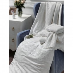 Набор постельное белье жаккардовый сатин с покрывалом и полотенцами Tac - Elena ekru евро