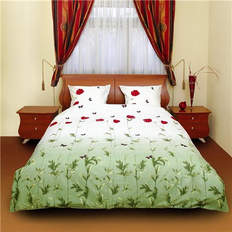 Комплект постельного белья ТЕП - Маки зеленые с бабочками 533 бязь евро