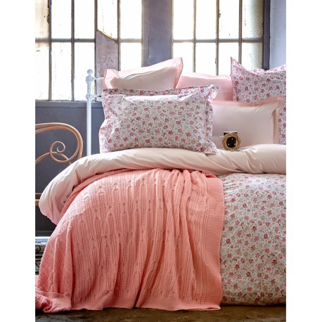 Набор постельное белье с пледом Karaca Home - Freya 2017-1 pink евро
