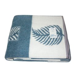 Одеяло шерстяное жаккардовое Vladi - Лист бело-голубое 200*220 евро