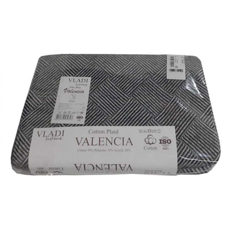 Плед хлопковый Vladi - Валенсия №3 Parquet бело-антрацит 140*200 полуторный