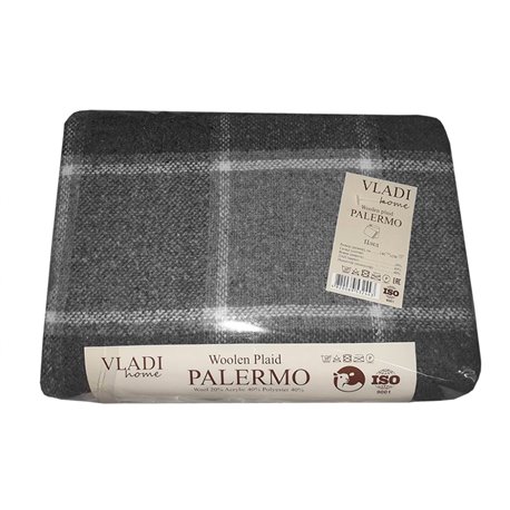 Плед шерстяной Vladi - Палермо №7 Sofa бело-дым-т.серый 140*200 полуторный