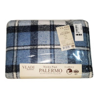 Плед вовняний Vladi - Палермо №4 Crocus біло-сірий.блакитно-чорний 140*200 полуторний оптом