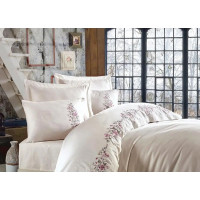 Постільна білизна Dantela Vita сатин з вишивкою - Efsa krem кремовий євро