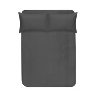 Простирадло на гумці з наволочками сатин premium Lotus Home — Leona антрацит 160*200+50*70 (2)