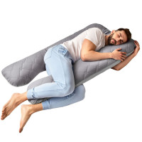 Подушка довга IDEIA 140х75х20 - П-подібна для сну та відпочинку стьобана з наволочкою на блискавці сірий/св.сірий