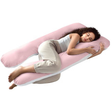 Подушка довга IDEIA 140х75х20 - П-подібна для сну та відпочинку з наволочкою на блискавці пудра/сірий