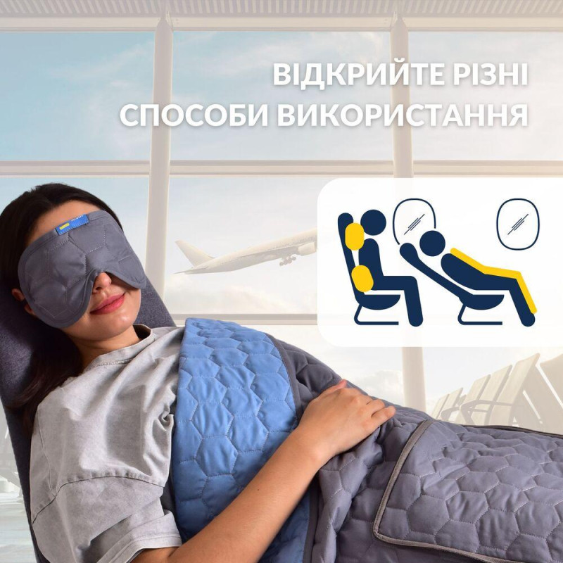 Плед-подушка IDEIA дорожня для літака, кемпінгу, походів 120x180 (35x35) см + маска для сну сірий/джинс Плед-подушка IDEIA дорожня для літака, кемпінгу, походів 120x180 (35x35) см + маска для сну сірий/джинс