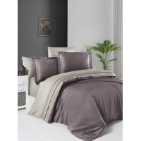 Постільна білизна First Choice сатин Deluxe — Serenity lilac-beige євро
