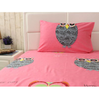 Набір простирадло з наволочкою Руно - Owl рожевий сатин 143x215+50x70 см (20533)