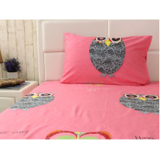 Набір простирадло з наволочкою Руно - Owl рожевий сатин 143x215+50x70 см (20533)