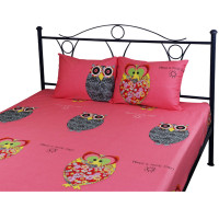 Набір простирадло з двома наволочками Руно - Owl рожевий сатин 200x220+50x70 см (20531)