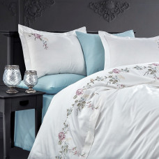 Постільна білизна Dantela Vita сатин з вишивкою — Ruya krem кремовий євро