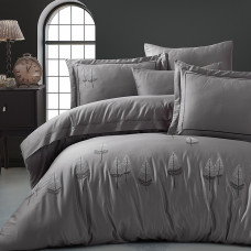 Постільна білизна Dantela Vita сатин з вишивкою — Pamira antrasit антрацит євро