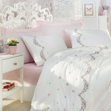 Постільна білизна Dantela Vita сатин із вишивкою — Lara krem кремовий євро