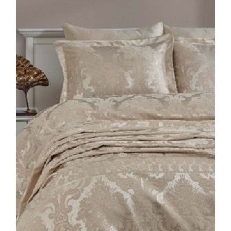 Покривало жакард із наволочками Dantela Vita - Armada vizon темно-бежевий євро 250*260 Покривало жакард із наволочками Dantela Vita - Armada vizon темно-бежевий євро 250*260