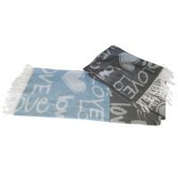 Плед бавовняний Vladi — Валенсія No81S Vanilla Love біло-сіро-блакитний-дим 140*200 полуторний