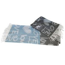 Плед бавовняний Vladi — Валенсія No81S Vanilla Love біло-сіро-блакитний-дим 140*200 полуторний