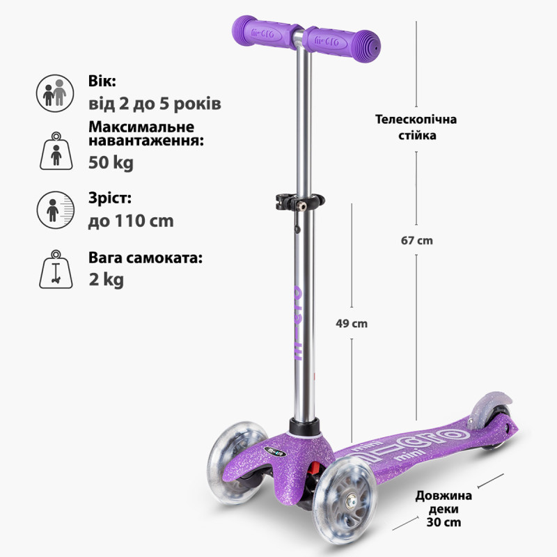 Самокат Micro серії Mini Deluxe Fairy Glitter LED - Пурпурний Самокат Micro серії Mini Deluxe Fairy Glitter LED - Пурпурний